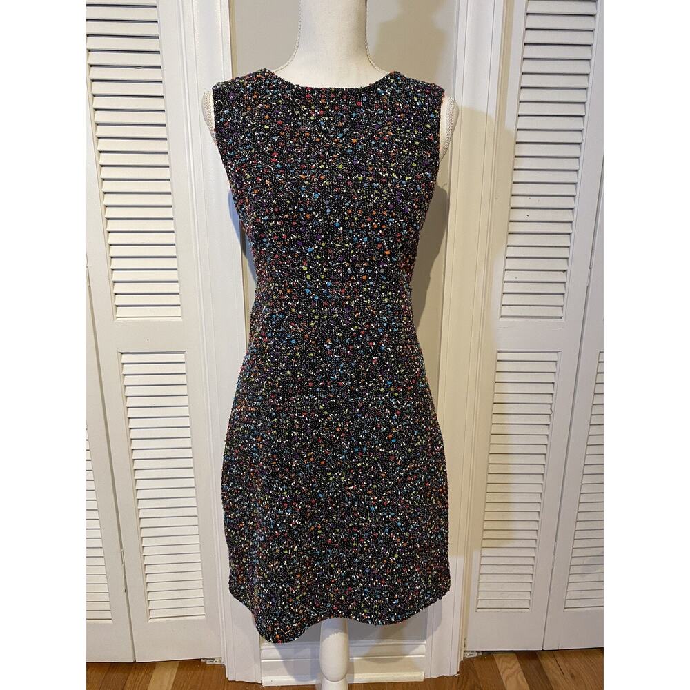 Diane Von Furstenberg Carrie Shift Dress Size 2 Tweed Black Multicolor Dot